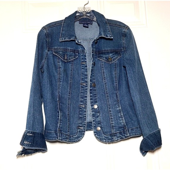 Charter Club Jean Shop Denim Jacket Size PS Blue Pockets Stretch Button Front - Picture 6 of 11